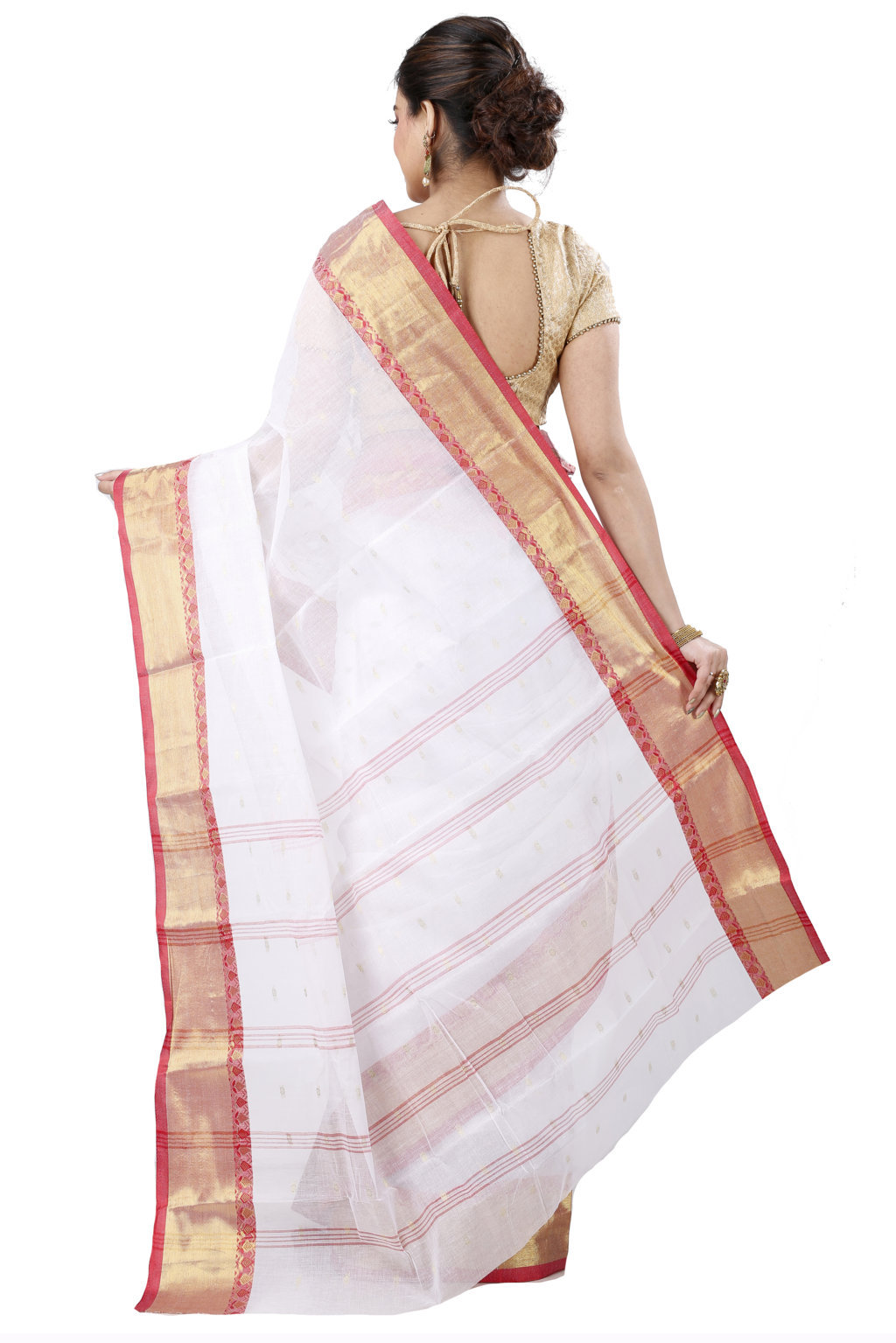 White Pure Cotton JoriPar Tant Saree (5177)